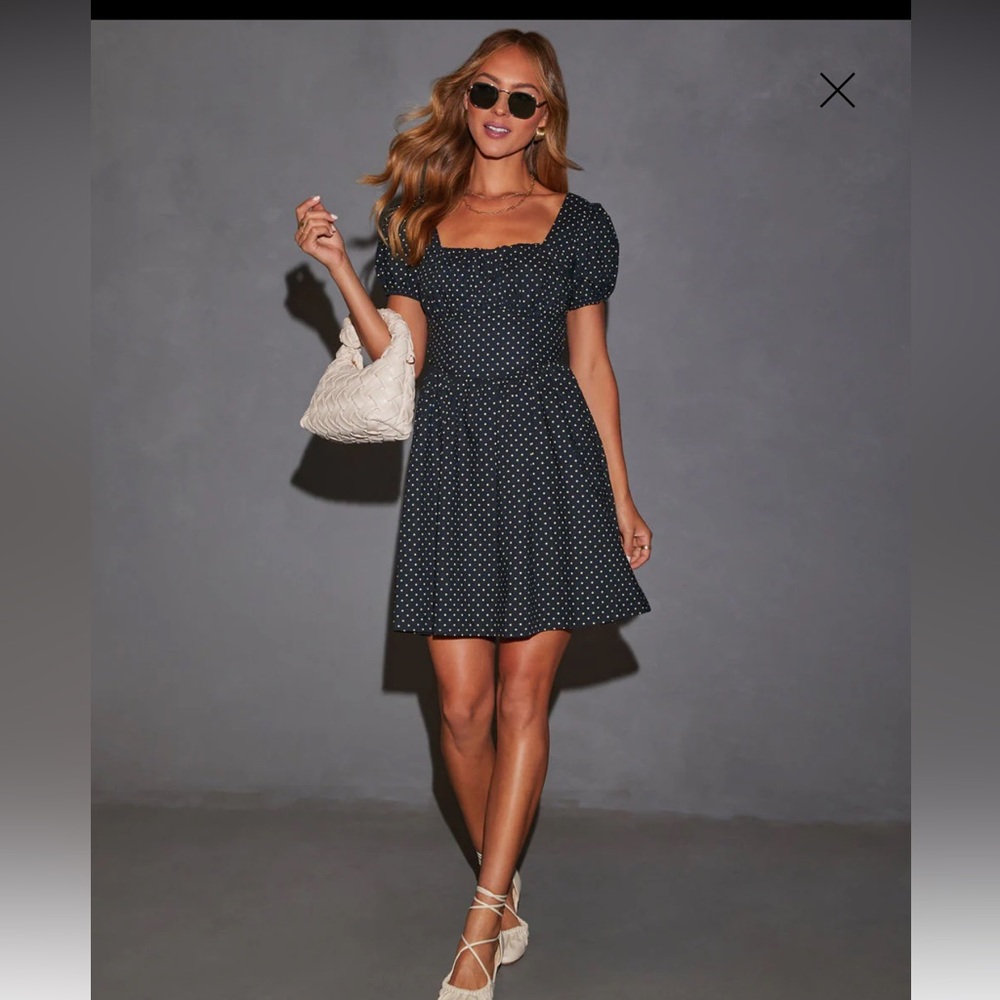 VICI black/tan polka dot puff sleeve mini dress
